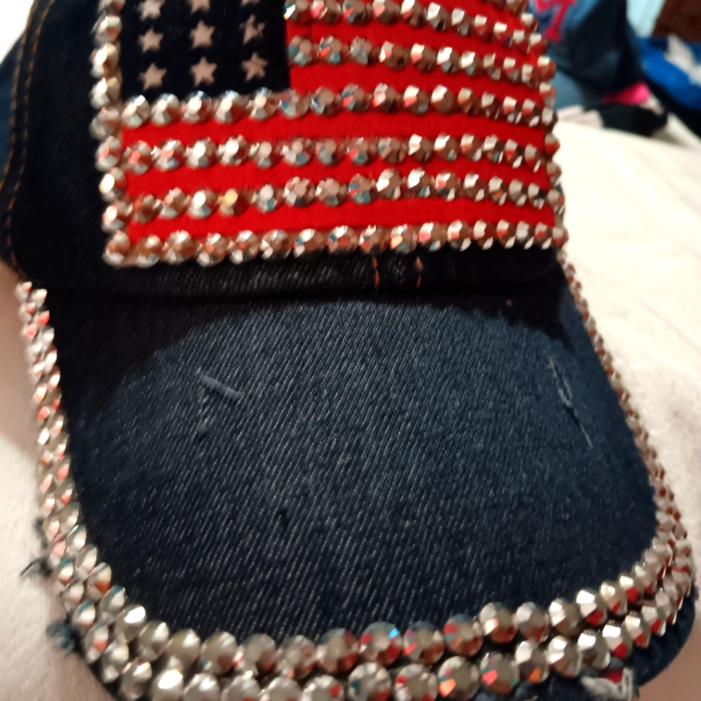 Denim bling flag cap